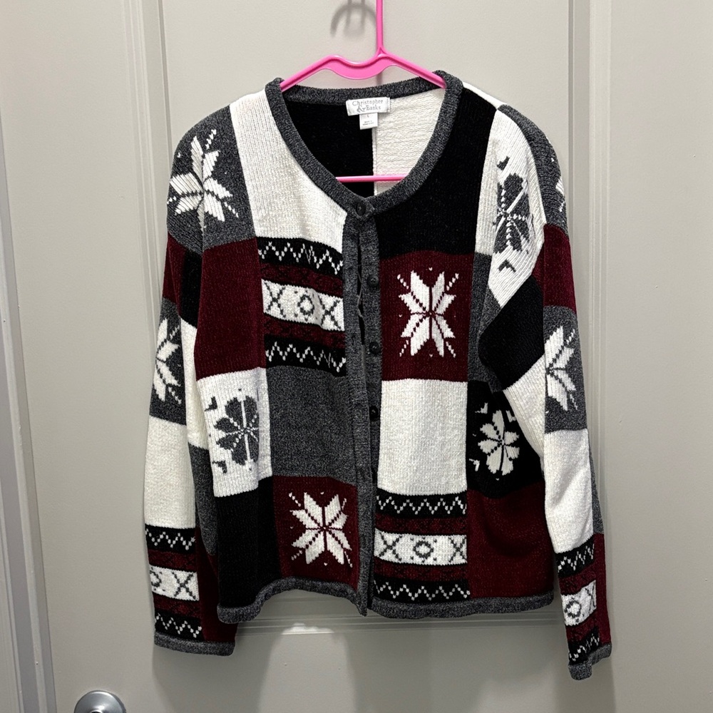 Christopher & Banks Black Gray White Red Cardigan
